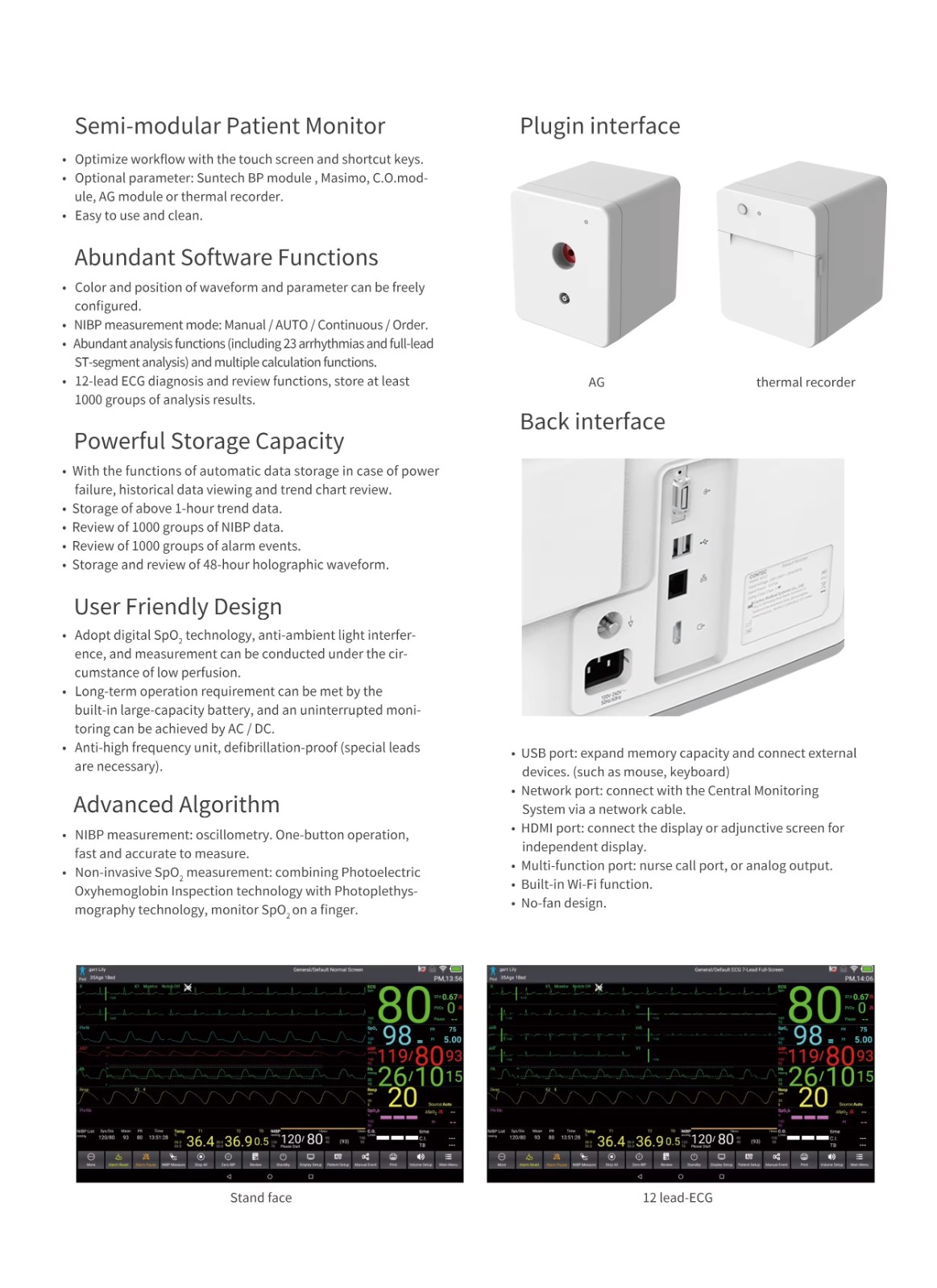 TS16 Medical Vital Sign Monitor Equipped with WiFi Function Patient Monitor
