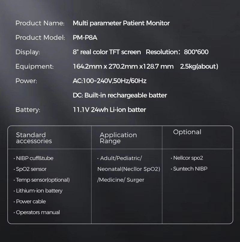 P8A  Color TFT Screen Patient Monitor
